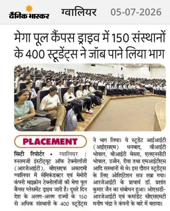 RJIT_BSF's tweet photo. 📰 𝐑𝐉𝐈𝐓'𝐬 𝐌𝐞𝐠𝐚 𝐌𝐢𝐜𝐫𝐨𝐧 𝐂𝐚𝐦𝐩𝐮𝐬 𝐃𝐫𝐢𝐯𝐞 𝐂𝐨𝐧𝐭𝐢𝐧𝐮𝐞𝐬 𝐭𝐨 𝐌𝐚𝐤𝐞 𝐇𝐞𝐚𝐝𝐥𝐢𝐧𝐞𝐬!

The Micron Technology Mega Pool Campus Placement Drive at Rustamji Institute of Technology (RJIT), BSF Academy Gwalior has been prominently featured in:
🗞️ 𝐃𝐚𝐢𝐧𝐢𝐤 𝐁𝐡𝐚𝐬𝐤𝐚𝐫 – 𝐆𝐰𝐚𝐥𝐢𝐨𝐫 𝐄𝐝𝐢𝐭𝐢𝐨𝐧 | 𝟎𝟓 𝐉𝐮𝐥𝐲 𝟐𝟎𝟐𝟔
🗞️ 𝐏𝐫𝐚𝐝𝐞𝐬𝐡 𝐓𝐢𝐦𝐞𝐬 – 𝐆𝐰𝐚𝐥𝐢𝐨𝐫 𝐄𝐝𝐢𝐭𝐢𝐨𝐧 | 𝟎𝟓 𝐉𝐮𝐥𝐲 𝟐𝟎𝟐𝟔 | 𝐏𝐚𝐠𝐞 𝟔
The reports highlight the participation of 400+ https://t.co/rZbzDTVUnx students from 150+ engineering institutions across India, reaffirming RJIT's growing national reputation for industry collaboration and career opportunities.
We thank Dainik Bhaskar and Pradesh Times for their coverage of this landmark event.
📌 More media highlights coming soon.

@BsfAcademyIndia
@shamsher_ips
@amerisharya
@savvy9manish
@pkjain2006
@RegistrarRJIT