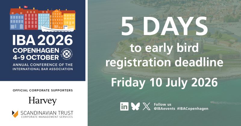 IBAevents's tweet photo. ⭐ Only 5 DAYS to go until the early bird registration deadline for IBA's Annual Conference 2026 #IBACopenhagen 🇩🇰⭐

⏰ Early bird registration deadline is: 10 July 2026 — book now to take advantage of the savings.

🗓️4-9 October 🌍Copenhagen

🐦Don't miss your chance to secure your place at the discounted early bird rate. 
Register Today➡️ https://t.co/9pFRp9GuUb