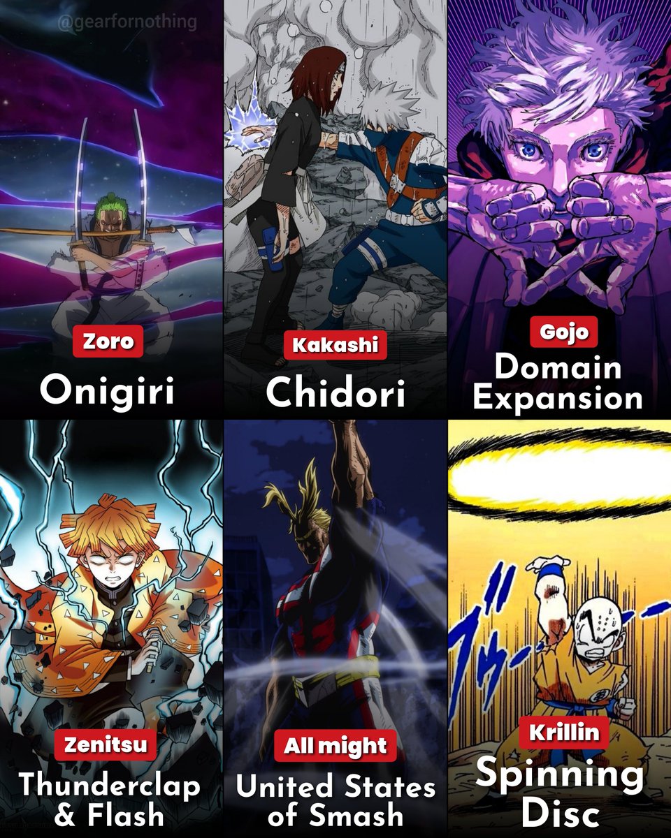gearfornothing's tweet photo. Objectively the most iconic moves in anime that belongs to second main &amp; side Characters https://t.co/UDCxq2xYz5