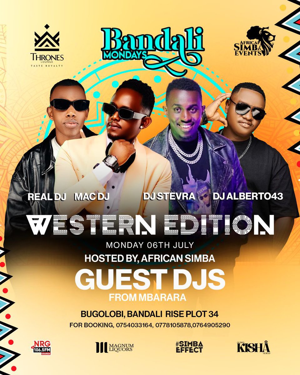 nrgradioug's tweet photo. Western Uganda just claimed the AUX! ๐ค๐ถ
Guest DJs from Mbarara are pulling up to deliver nothing but pure madness. Expect heavy mixes, wild vibes, and zero chill! ๐ฅ
#BandaliMondays hosted by @Afsimbaevents at @throneskampala
#SimbaEffect #NRGRadioUG https://t.co/Gj5FklsTM9