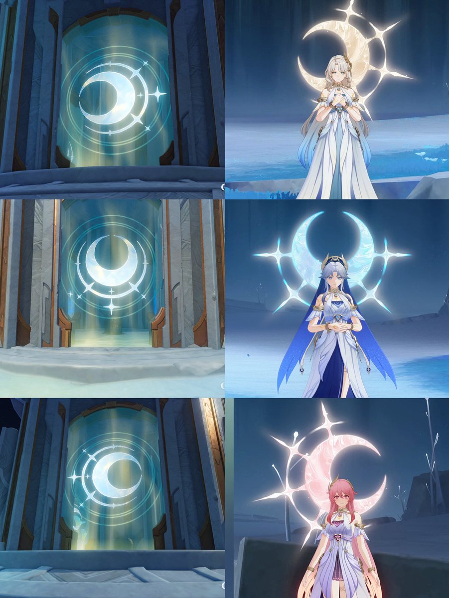 luluraemi's tweet photo. i love genshin for adding the small details that people wouldn’t notice at first, like who would expect kuuhenki shrine 3 doors going to symbolize aria, canon and sonnet halo https://t.co/cpMqMfS97y