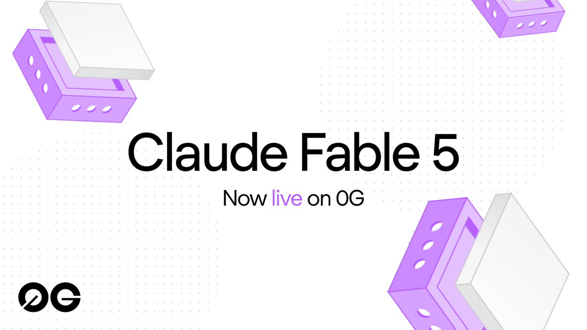 0G_labs's tweet photo. Claude Fable 5 drops out of Claude subscription limits on July 7.

From July 8, Anthropic's most capable model is pay-per-token.

It is already live on 0G, at a limited-time launch price 10% below the official rate. https://t.co/H0U7X7OGQT