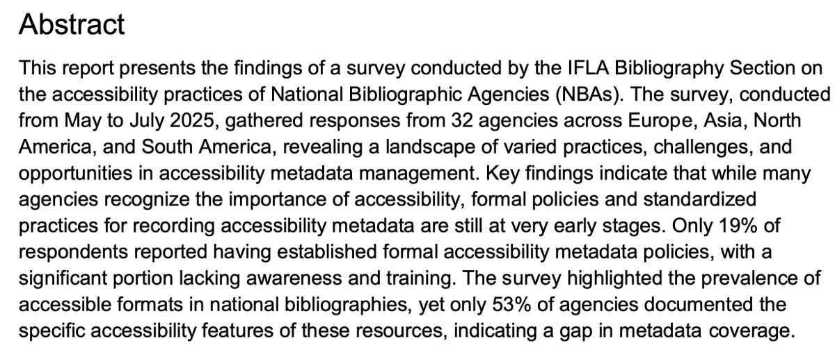 infodocket's tweet photo. Survey on Accessibility in National Bibliographies: Report of Results Now Available
(via @IFLA)

https://t.co/XfYptuoFIo

#libraries #accessibility #metadata #IFLA https://t.co/RwfweF7xhg