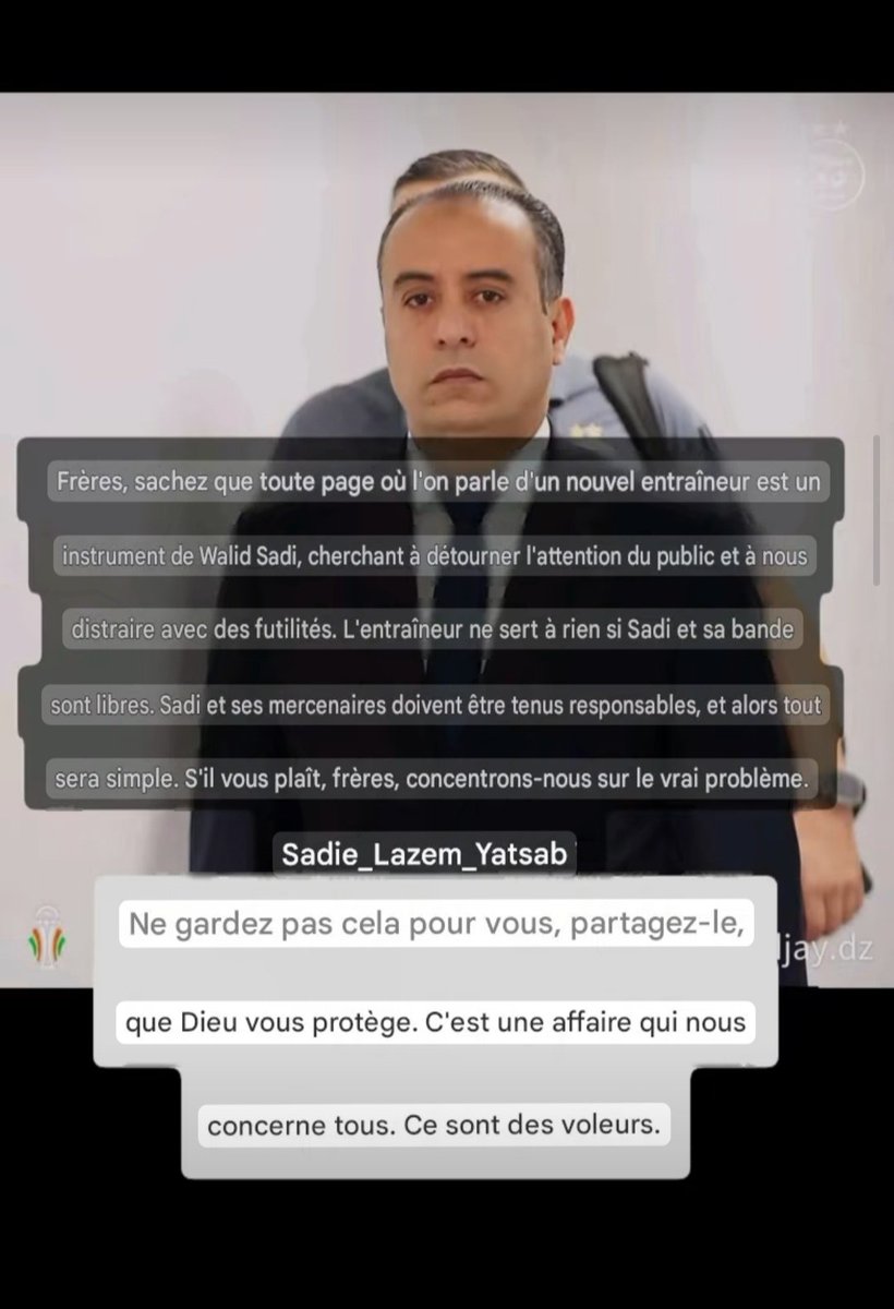 Blancoskbl's tweet photo. ⚡🔴 Le plus important pour l'instant ce n'est pas l'entraîneur mais la démission de Sadi et tout son clan, ils cherchent a détourner l'attention du publique, connaissons l'intelligence des algériens 🇩🇿 ils ne tomberont pas dans le panneau 😁.

@AlgPresidency 
#Algérie #الجزائر https://t.co/5oBaWk8s1E