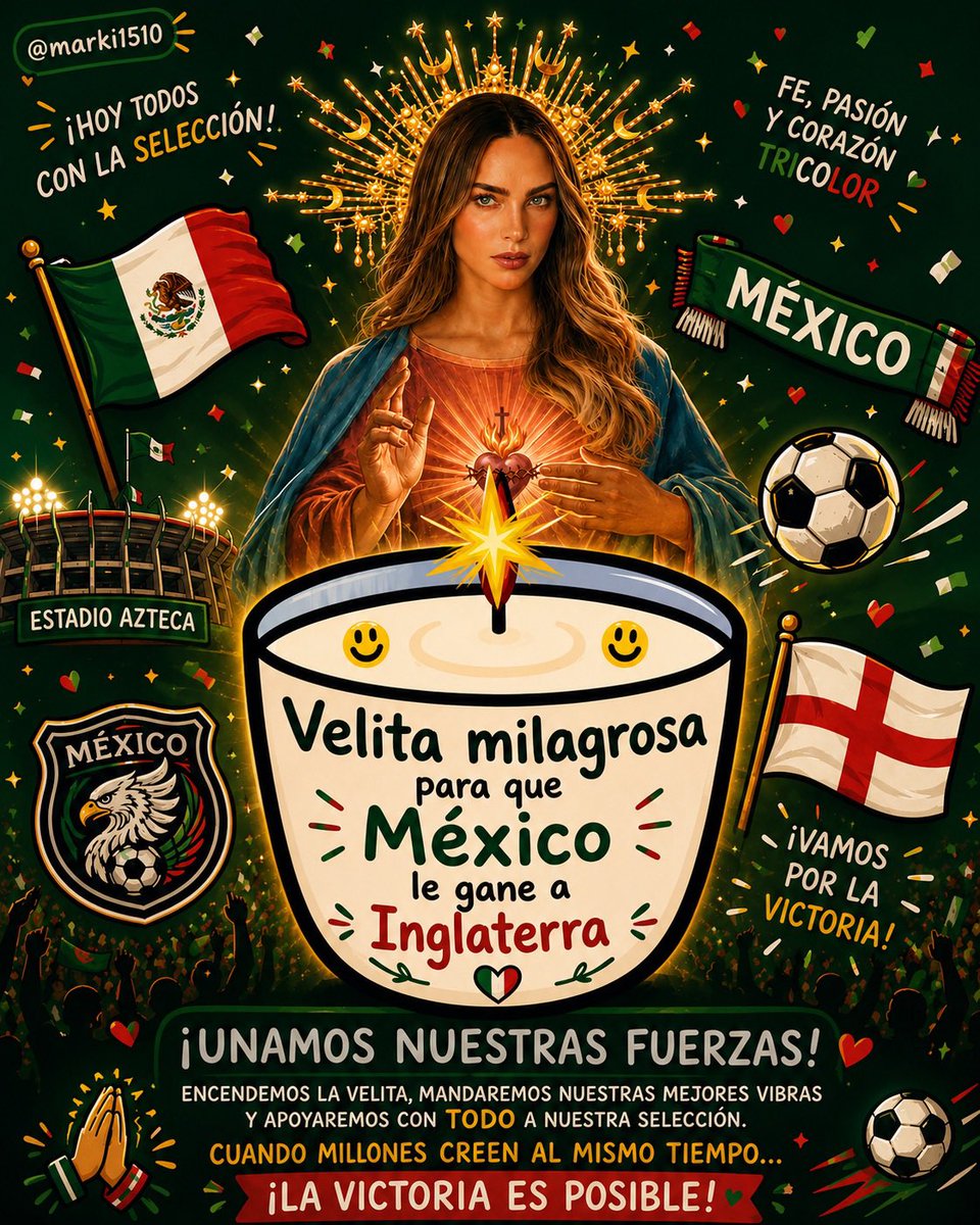 Marco_pr15's tweet photo. ¡Es hoy! ¡Es hoy! 🇲🇽⚽🏴

La situación está seria… así que es momento de recurrir a la artillería pesada. 😂

Convocamos oficialmente a Santa Belinda y a la ya legendaria Velita Milagrosa para que hagan equipo y nos echen una ayudadita celestial. #Belinda #mundialdefútbol2026 https://t.co/iGUOexLJZQ