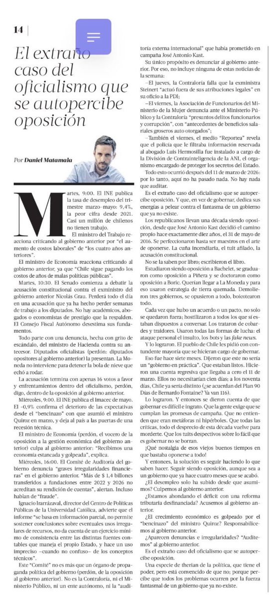 bosstywinl's tweet photo. Para @DMatamala, vocero defensor del gobierno anterior, y en su tiempo libre periodista y comediante involuntario, no es necesario reconocer o reprochar las malas decisiones del gobierno anterior y sus consecuencias, sino atacar s quiénes las revelan y critican. Típico. https://t.co/vYBBMPwwVs