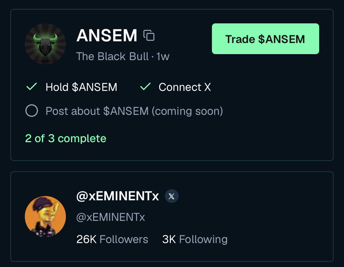 xEMINENTx's tweet photo. + everyone is chasing the $ansem giveaway while I’m  positioning for something much bigger.

get onboard now !!!

- go to: https://t.co/V1v3R4Uo9z
- connect your x account.
- buy and hold some $ansem.
- post about $ansem on x.
- generate volume on both.

already holding $ansem elsewhere?

just import your wallet and connect your x account.

if future rewards take snapshots of holders, activity, and social presence, you’ll probably wish you did this earlier.

don’t be the guy asking for the guide after the snapshot.

goodluck chat. @blknoiz06