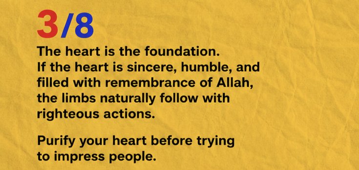 Mahdii_365's tweet photo. A hadith that changes perspective!

"Allah does not look at your appearance or your wealth, but He looks at your hearts and your deeds." [Muslim 2564]

How can we become truly honorable in the sight of Allah? ⤵️

1/2 https://t.co/guZaFK5sxc