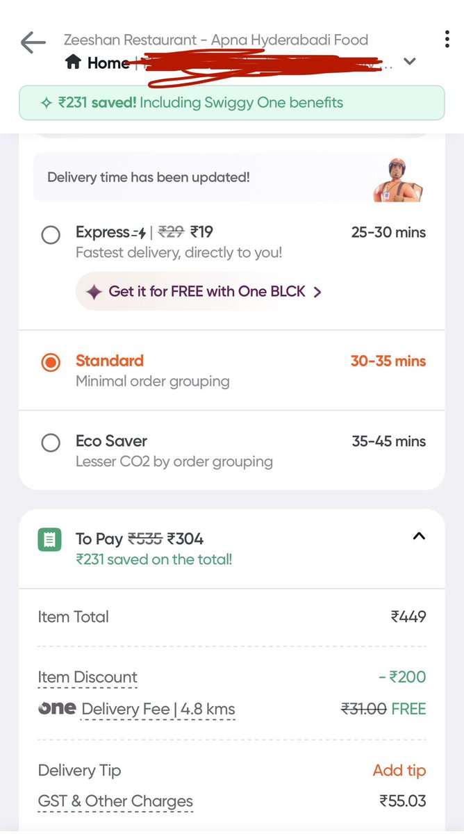 LawrenceSt2360's tweet photo. Same restaurant, same item, different distance on @zomato @zomatocare . Care to explain? This is a really dark tactic. The restaurant distance is just off by 0.1km on Zomato for a free delivery😂 . How could you make a difference of 2.5km man. Crazy stuff https://t.co/PcALhZPkZy