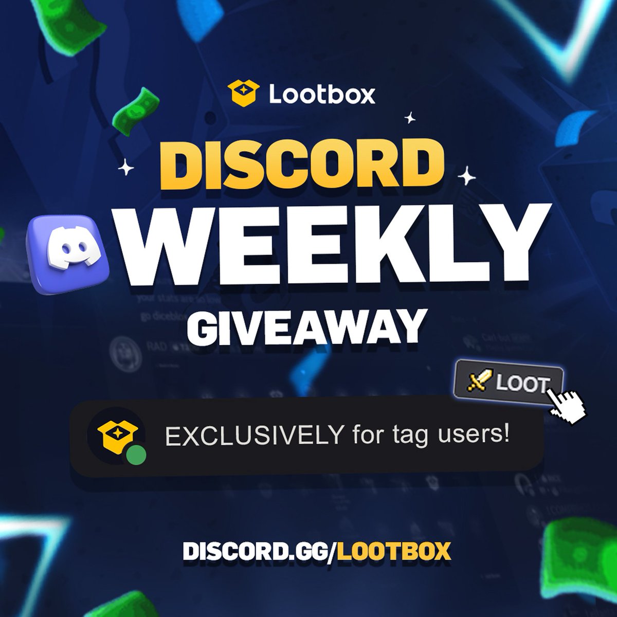 lootbox's tweet photo. Reminder that we do Weekly $50+ giveaways exclusively for the people using our Discord tag!  💸

Join our Discord to enter ➜ https://t.co/c3H68p0qtw https://t.co/e30xduRDTy