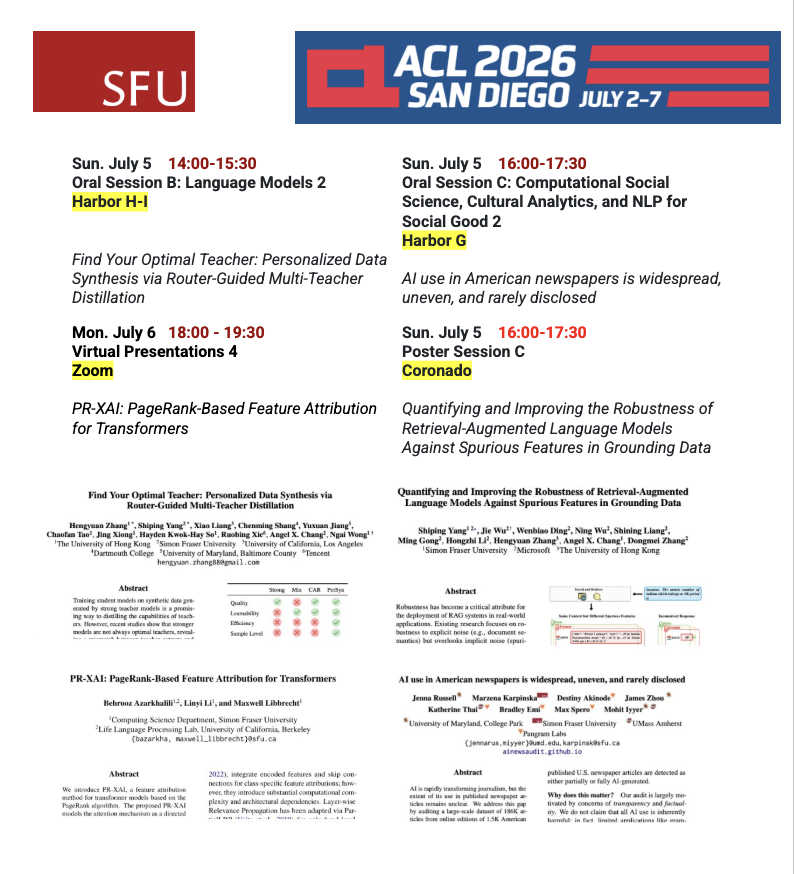 sfu_cs_ai's tweet photo. Please come find us at #ACL2026 !!! https://t.co/YlBMtBwTzr