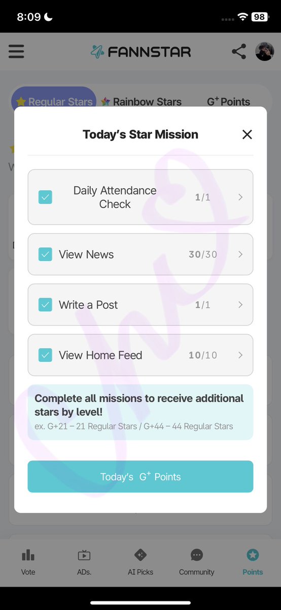 kthtaevante's tweet photo. ⏰ DAILY FNS RESET ⏰

A reminder to finish your FNS dailies!
⭐ Collect stars ⭐ Complete missions ⭐ Watch ads ⭐ Upgrade your G+ Point lvl

Today's the start of the Best Music Summer voting! Let's start strong from Day 1 so let's have our accounts ready. Fighting, ARMY!💜 https://t.co/436HdJaMRZ