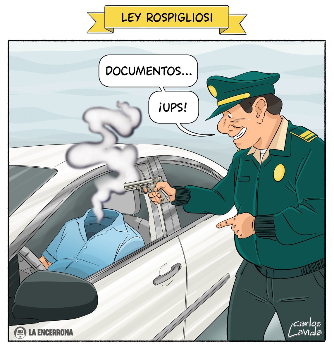 carlosLavida83's tweet photo. Antes de comentar, piensa: Qué nos protege de un "error" o una afrenta de la PNP? 
Mi viñeta para @laencerronaperu https://t.co/eJwnhtJfim