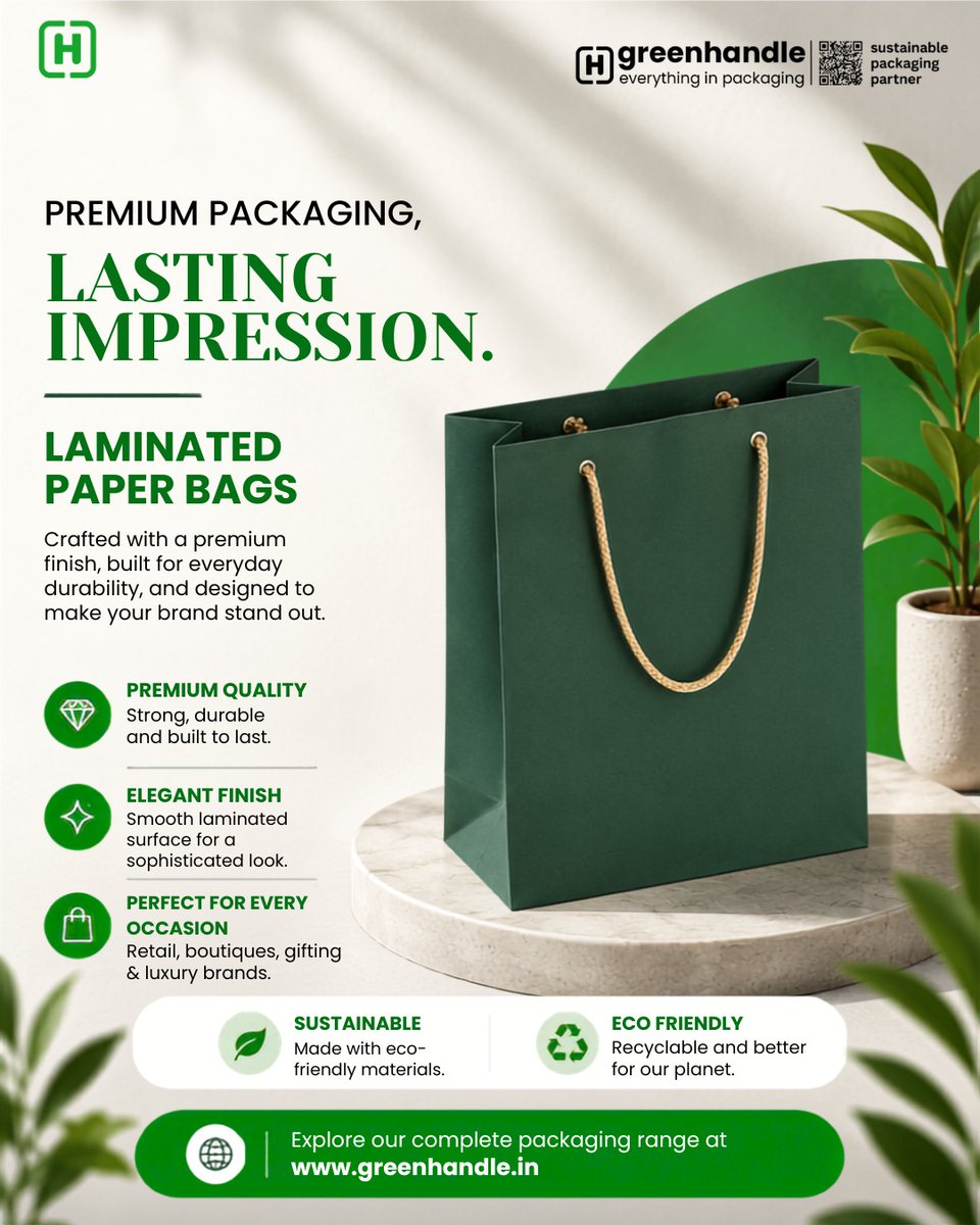 greenhandle_in's tweet photo. Your packaging speaks before your product does.
Premium Laminated Paper Bags designed for businesses that value quality, durability, and brand presentation.
🌐 https://t.co/j8keRX7KcS
#Packaging #PaperBags #Branding #Greenhandle https://t.co/mANFOlRHhN