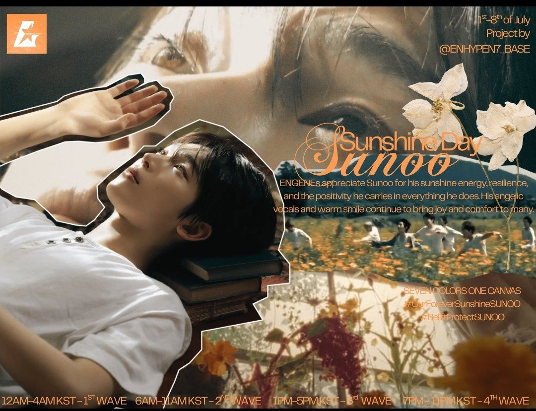 7engeneii's tweet photo. It's SUNSHINE DAY 

ENGENEs appreciate Sunoo for his sunshine energy, resilience, and the positivity he carries in everything he does. His angelic vocals and warm smile continue to bring joy and comfort to many.

SEVEN COLORS ONE CANVAS
#OurForeverSunshineSUNOO
#BeliftProtectSunoo