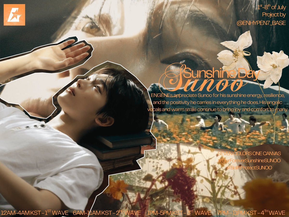 zZzZzZz7_7zZz's tweet photo. Drops tags for 🦊

ENGENEs appreciate Sunoo for his sunshine energy, resilience, and the positivity he carries in everything he does. His angelic vocals and warm smile continue to bring joy and comfort to many.

SEVEN COLORS ONE CANVAS
#OurForeverSunshineSUNOO
#BeliftProtectSunoo https://t.co/TxkM6KUDDp