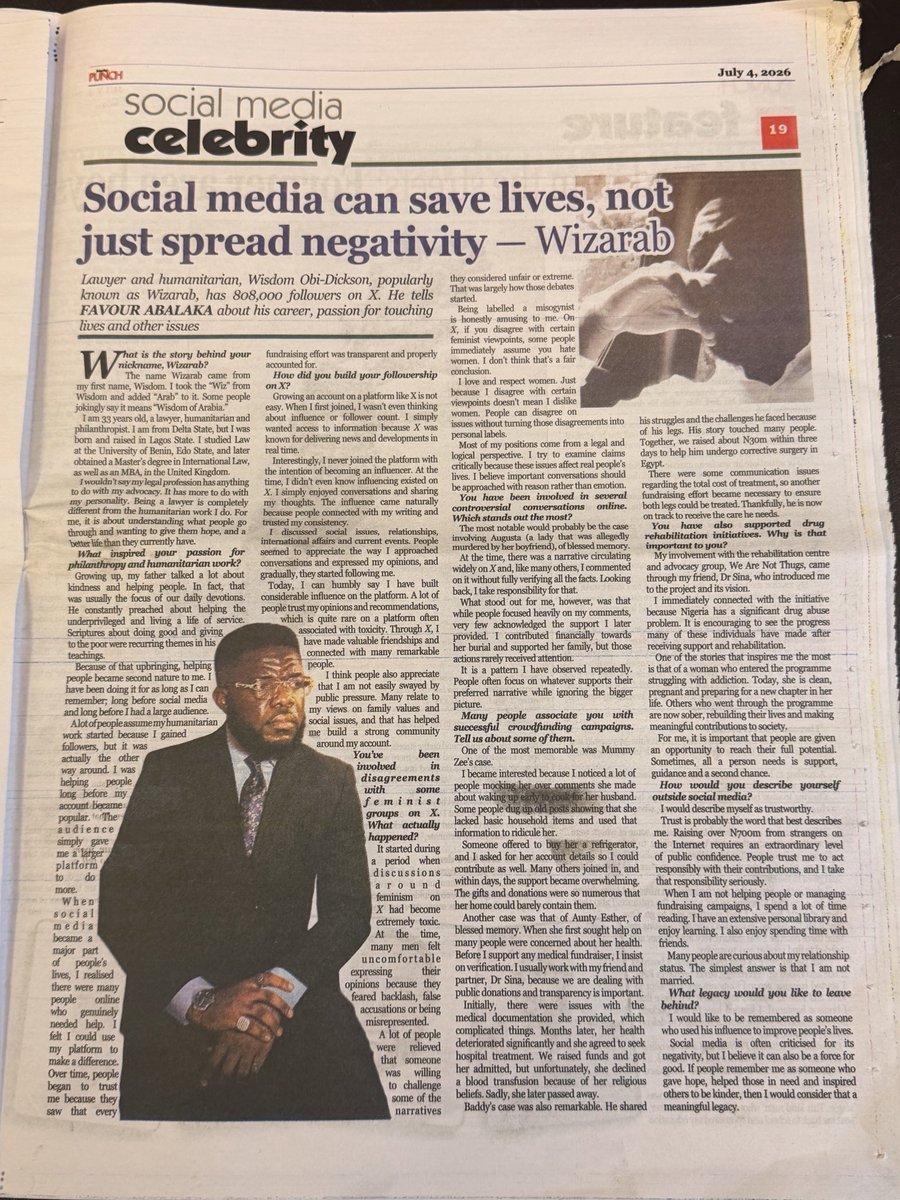 Wizarab10's tweet photo. I didn’t even know they printed. I went to my father’s house and opened yesterday’s Punch paper in his home office.

They forgot to send me the link. I had to find it online. https://t.co/wrAaJryH5j