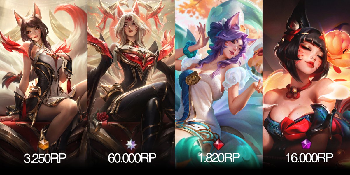 rixirv's tweet photo. Ahri's last 4 skins and their prices. 

Will her next K/DA skin be epic tier or more? https://t.co/KGXtyk5xNi