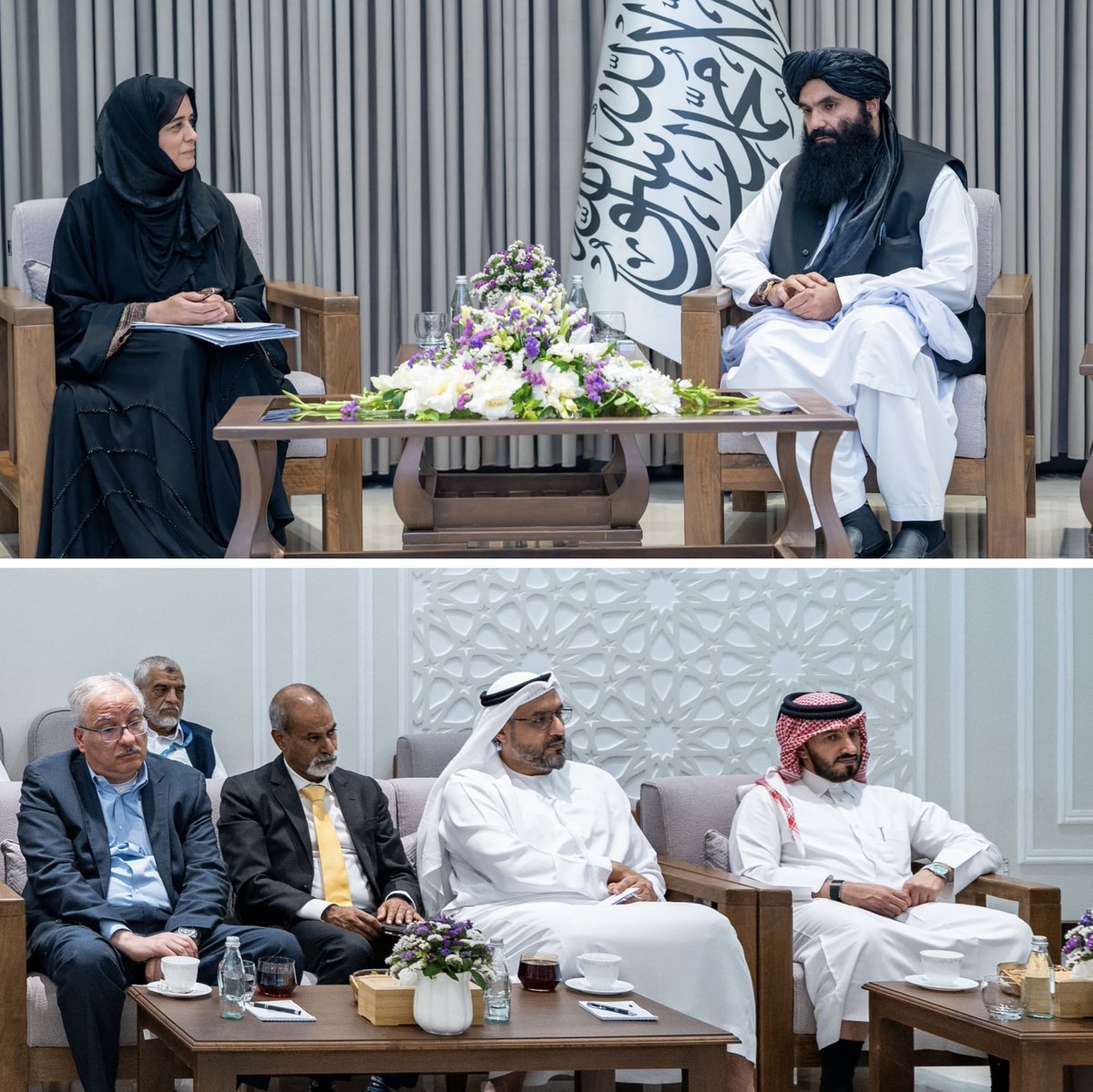 MJalalAf's tweet photo. H.E. Khalifa Sirajuddin Haqqani met Dr. Hanan Balkhy of WHO, joined by representatives of KSrelief, UNICEF &amp; the ambassadors of the UAE &amp; Qatar, to discuss strengthening Afghanistan’s health sector, expanding cooperation &amp; supporting polio vaccination efforts. https://t.co/JaVgtuQufM