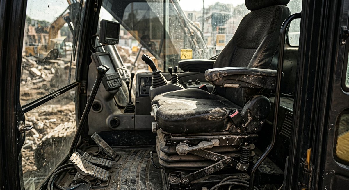 fieldfixai's tweet photo. Your cab seat isn't a comfort extra. It's part of machine productivity.\n\nA worn suspension seat beats up operators, reduces precision, and quietly costs output.\n\nNew guide: https://t.co/1vLtWTIzS4\n\n#FieldFix #HeavyEquipment #FleetManagement https://t.co/WCcoBhAyCu