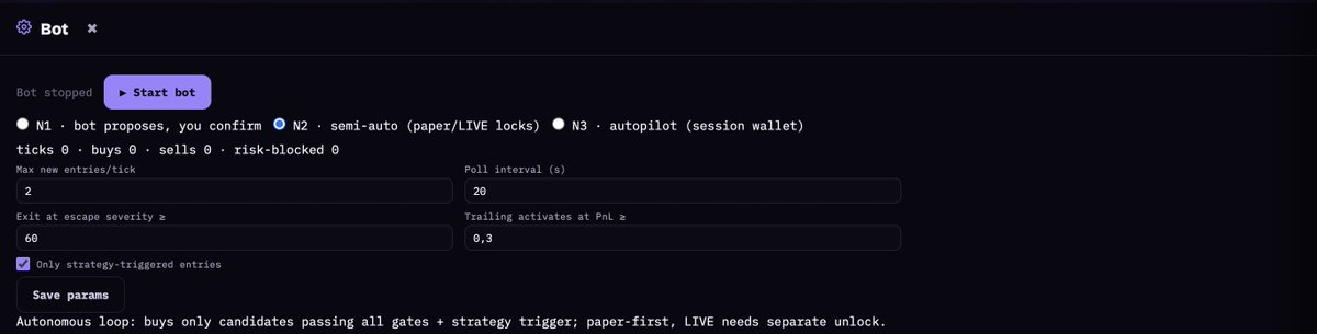0xSarano's tweet photo. We added bot settings to the frontend, specifically 3 modes.
Everything is working great, but the stop-loss didn’t trigger during the night.
We’ll fix everything today and I’ll share the updates.
@gmgnai https://t.co/bUyyWoTQc8