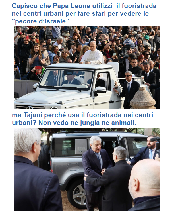 fernandodi14741's tweet photo. #Santità Vs. #Tajani - giungla Vs. città - fuoristrada Vs. auto - cittadini Vs. animali - Visita Vs. safari 😂🥳🤡 https://t.co/Oyk1T6CGbP