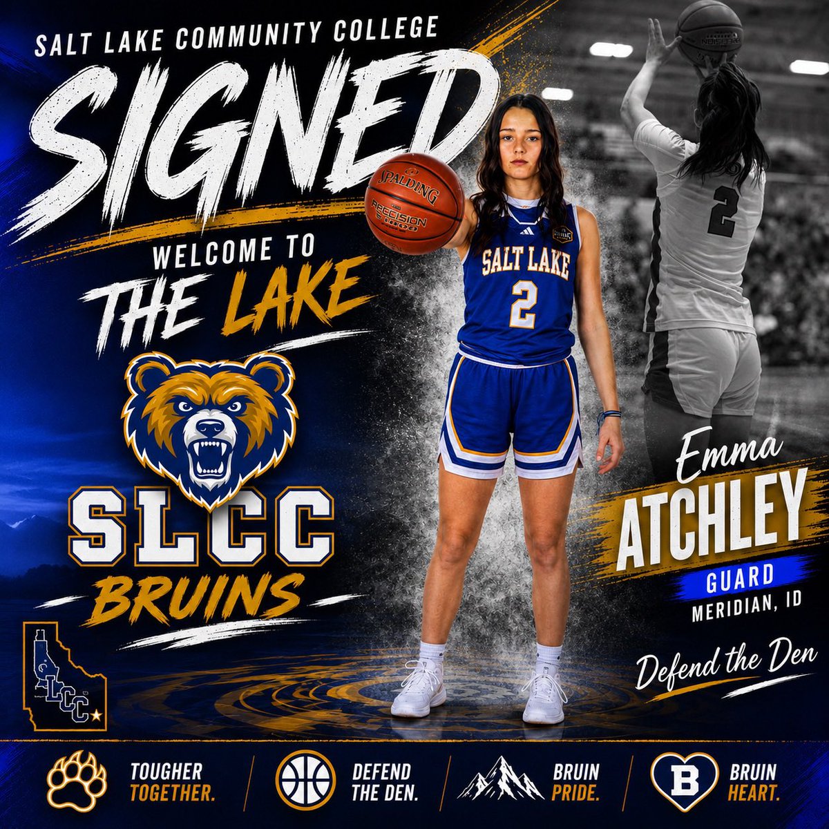 SALTLAKEWBB's tweet photo. We’re excited to welcome Emma Atchley to the Bruin Family! 💙💛

Emma is a crafty offensive player who runs the floor well and anticipates plays on the defensive end, making an impact in every phase of the game.

Welcome to the Lake, Emma! It’s time to Defend the Den! 🐻🏀 https://t.co/POgXGcqUtf