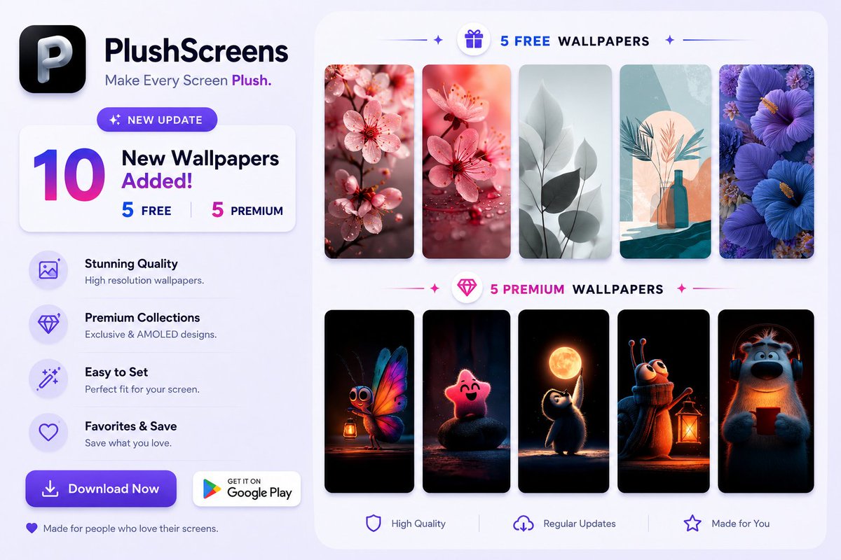 AndroidTools3's tweet photo. ✨ PlushScreens – NEW UPDATE!

🎁 10 New Wallpapers
🌷 5 FREE
💎 5 PREMIUM

📲 Download now:
https://t.co/gk9U8kINnV

🎉 5 LIFETIME PREMIUM GIVEAWAY!

1️⃣ Follow @AndroidTools3
2️⃣ Repost
3️⃣ Comment " PlushScreens "

⏰ Winners in 48 hours.

Good luck! 💜

#PlushScreens #Android #Wallpapers #AMOLED #Giveaway