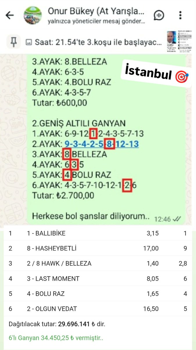 OnurBukey's tweet photo. İstanbul 2.Altılı Ganyan WhatsApp grubumuza ve üyelerimize hayırlı olsun 🎯 https://t.co/qeQAzLTUk6