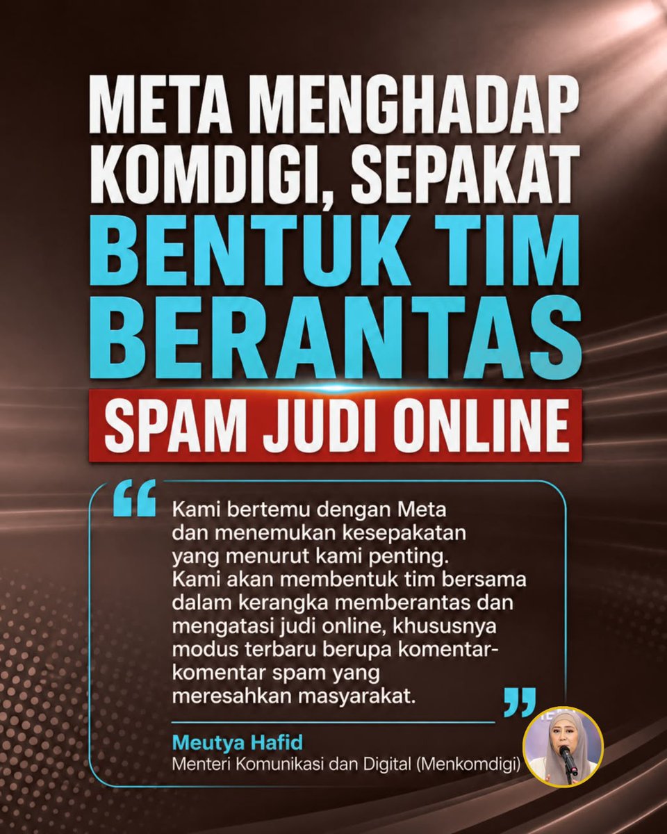 Crodule1's tweet photo. ruang digital harus aman dari jeratan judi online langkah nyata diambil komdigi bersama meta dengan membentuk tim khusus untuk memberantas konten promosi dan spam judol saatnya bersih bersih linimasa kita #BersamaBerantasJudol https://t.co/Zouu2JQ71w