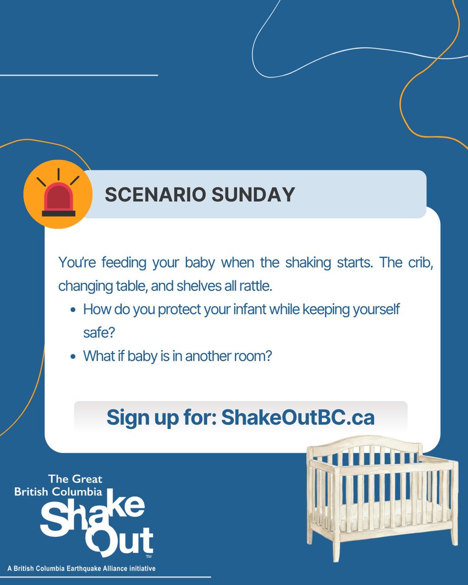 ShakeOutBC's tweet photo. π¨ Scenario Sunday!
You are feeding your baby when the shaking starts.
Do you know what to do?
Learn more at https://t.co/PoFwAutw7c. π β¨
#ScenarioSunday #EarthquakeSafety #ShakeOutBC #ShakeOut #EmergencyPreparedness #BCReady #EarthquakePreparedness https://t.co/1RmvvysooL