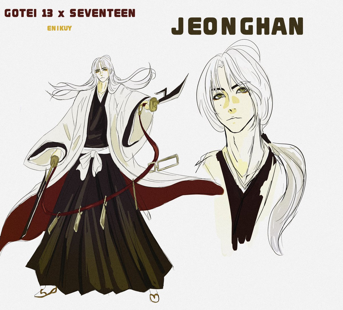 dinocheoo's tweet photo. GOTEI 13 x SEVENTEEN 
Part 2: jeonghan as ukitake 

#seventeenfanart #BLEACH https://t.co/sxEWU1CrQY