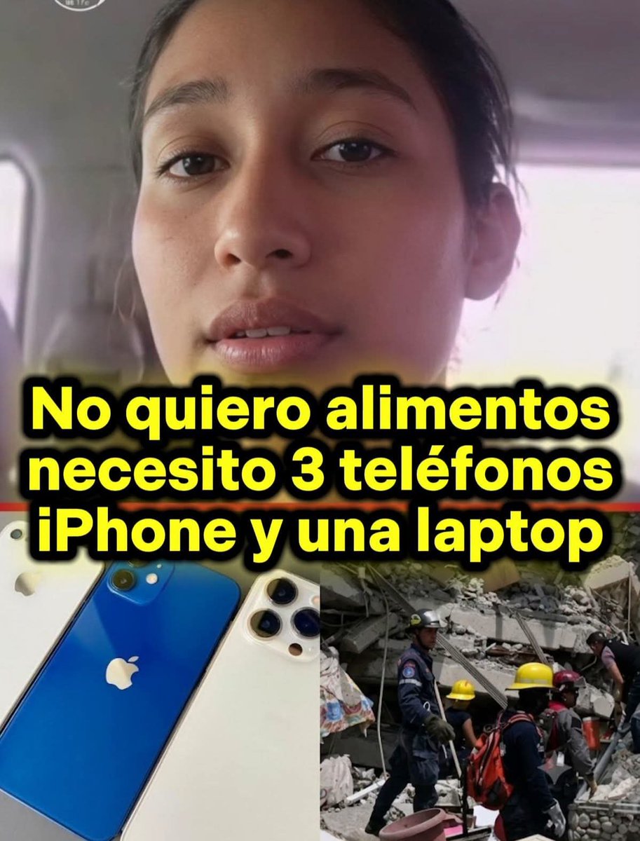 marce_amalia's tweet photo. Joven veneca no quiere alimentos ni tampoco agua. Ella quiere tres teléfonos de la marca iPhone y una laptop Mac en Venezuela.

La joven llamada Sofía, en una entrevista, fue preguntada q necesitaba con urgencia debido a los derrumbes de su vivienda. Y ella, en lugar de pedir agua, alimentos o un lugar donde vivir, prefirió pedir aparatos electrónicos para ella y otras personas, para grabar y estar comunicadas.

Lo más insólito es que pidió de la mejor marca. Tenían que ser iPhone y la laptop tenía que ser de la marca MacBook.

Muchas personas piden cosas necesarias y también alimentos ante estos desastres en La Guaira, pero jóvenes como ella están pidiendo regalos lujosos para grabar.
La escala de valores distorsionada.