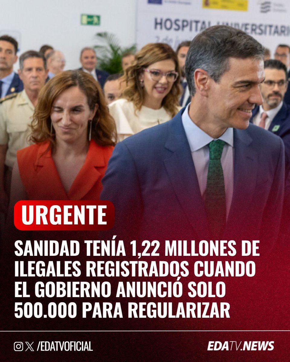 edatvoficial's tweet photo. ‼️🇪🇸 | Sanidad tenía registrados 1,22 millones de pacientes como inmigrantes ilegales cuando el Gobierno anunció solo 500.000 para la regularización. https://t.co/EvFGaMLUaH