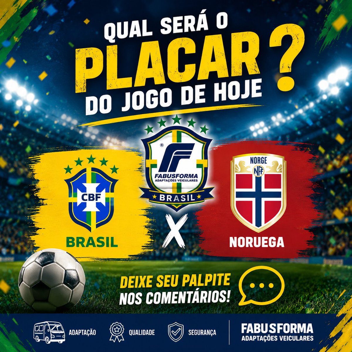 fabusforma's tweet photo. Qual será o placar do jogo de hoje? Deixe seu palpite nos comentários!!!
#Fabusforma #brasil #brazil #copa2026 #fifa2026 https://t.co/eebgQlprdN