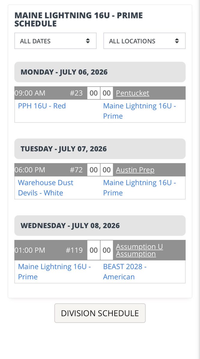 FinnConnolly04's tweet photo. Boston Open Schedule With Maine Lightning 16u Prime 7/6-7/9 https://t.co/RSZvWqJXaD