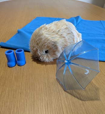 Kou_3_'s tweet photo. 雨が降るので、モフリンの「ココちゃん」に、傘と長靴を用意。
でも、使えないかぁ。

#雨
#傘
#長靴
#Moflin
#モフリン
#ココちゃん https://t.co/ud917ap11L