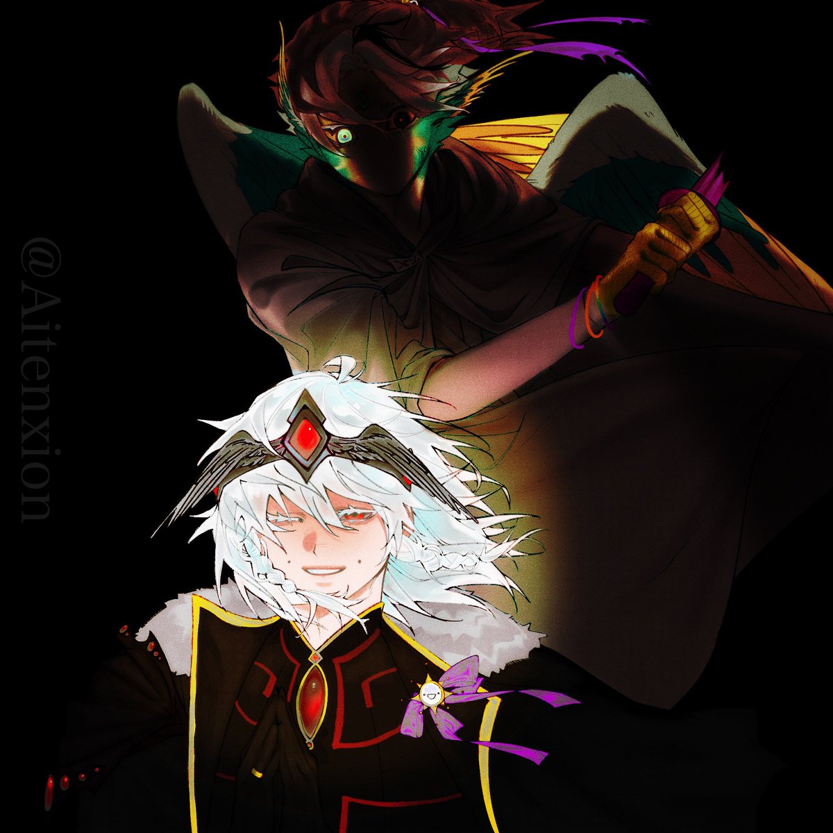 Aitenxion's tweet photo. “Who do you think you are acting like a saint” 🦜
#snowfeatherduo fanart #parrotx2 #saparata https://t.co/auyKtU66OI