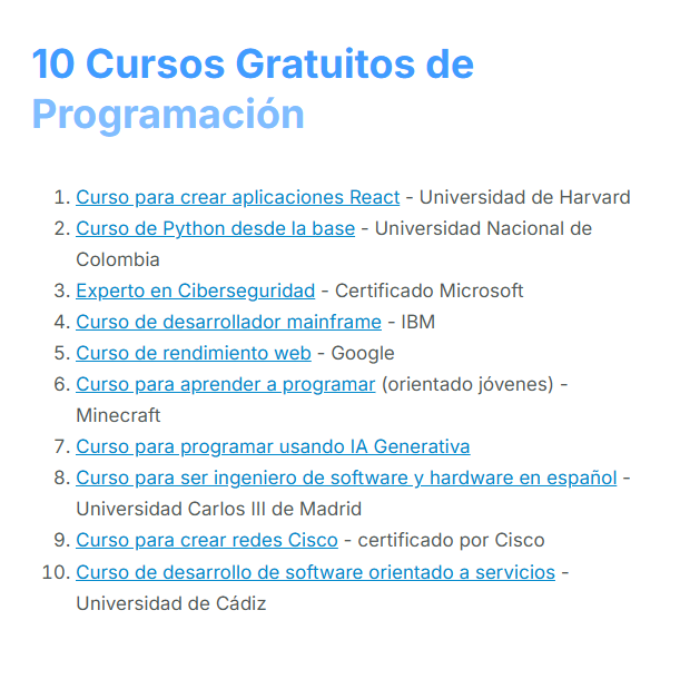 AprenderG's tweet photo. Estoy publicando estos 10 cursos gratuitos junto a uno que la convocatoria cierra el próximo 13 de julio a mis seguidores.

Son cursos de diferentes plataformas y en español que te enseñan sin coste a ser programador.

Si interesa alguno avisa. https://t.co/6iZds83XCw