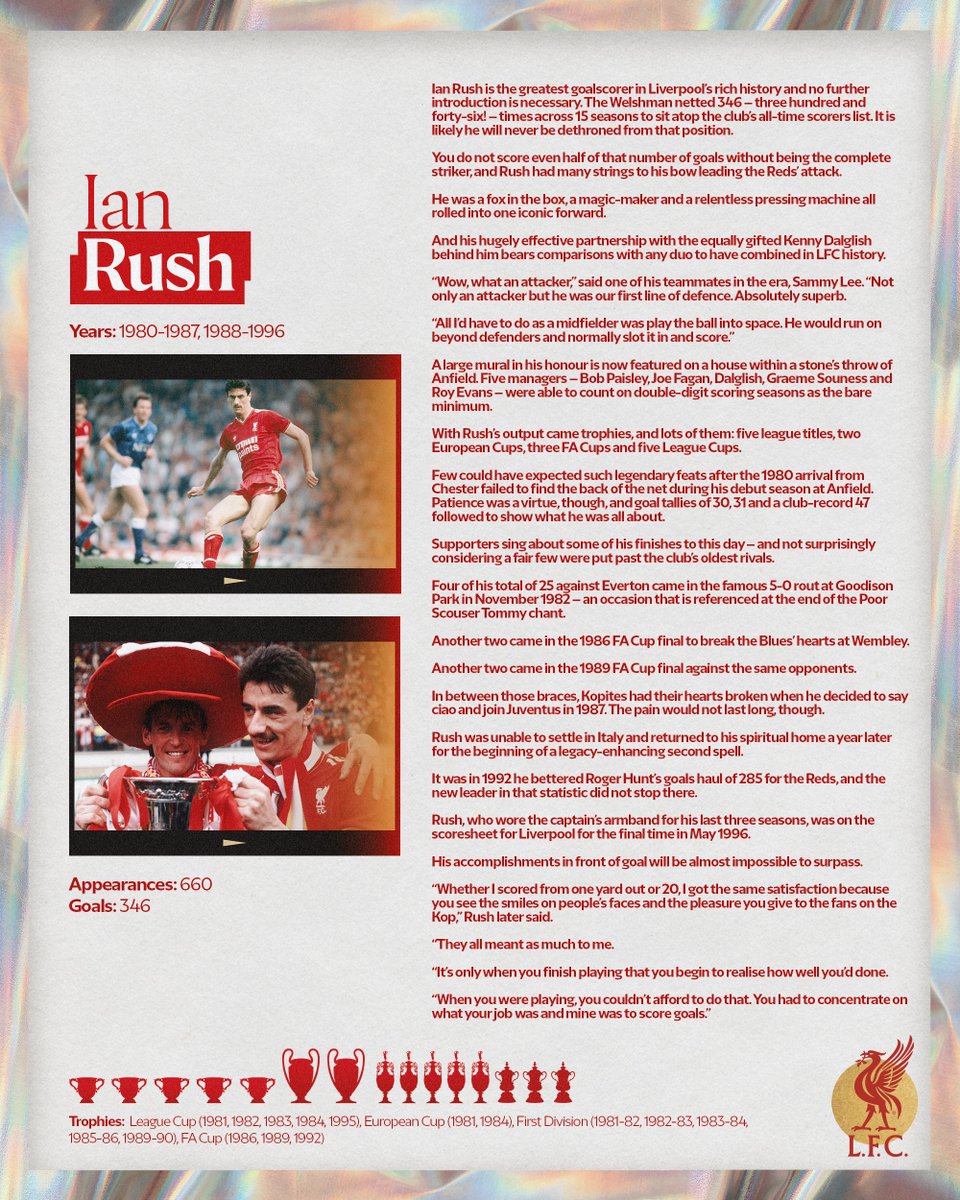 LFC's tweet photo. Liverpool's Greatest - No.3: Ian Rush ⚽️