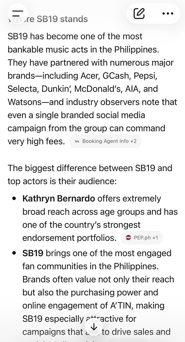 Starlightx0726's tweet photo. Mga kaps , tayo talaga ang biggest factor ng endorsement ng @SB19Official si ChatGPT na ang nagsabi. Kaya go lang magrocery lang kayo ng endorsement nila. Pataasin pa natin ang Brand/Commercial Value nila https://t.co/ckO7fs0JZQ