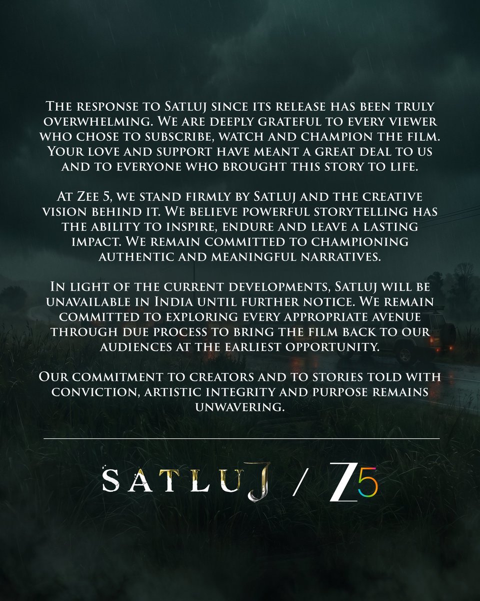 thind_akashdeep's tweet photo. #BREAKING: SATLUJ, the biographical film based on the life of human rights activist Jaswant Singh Khalra, will not be available in India until further orders. The film was released one a ZEE 5 OTT Platform after a long struggle, during which its title was changed from Punjab '95 to SATLUJ to secure its release.
