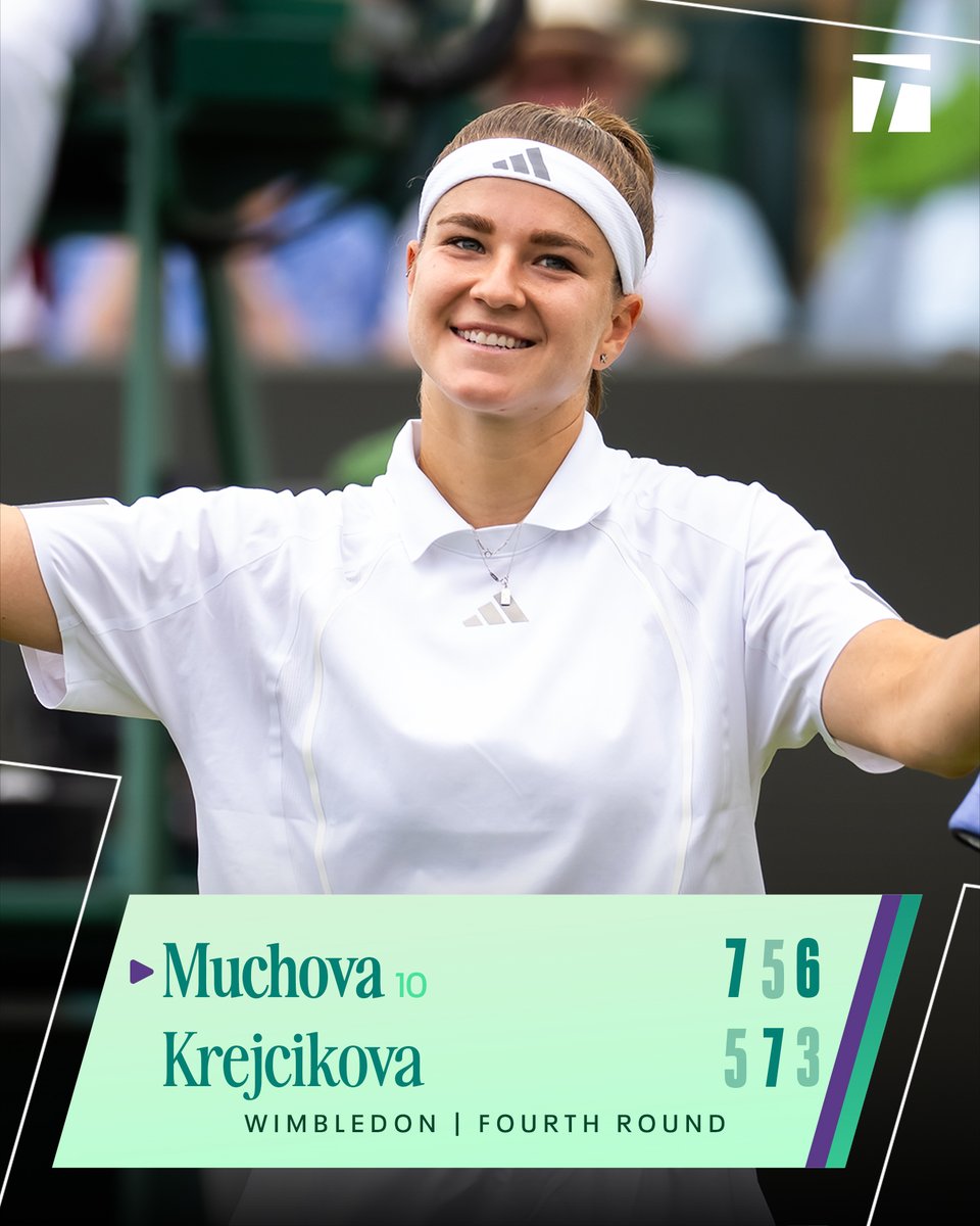 TennisChannel's tweet photo. Muchova is quarterfinal bound 👏 

She takes out former champion Barbora Krejcikova in a tight battle.

#Wimbledon https://t.co/xLf1wUvaWu