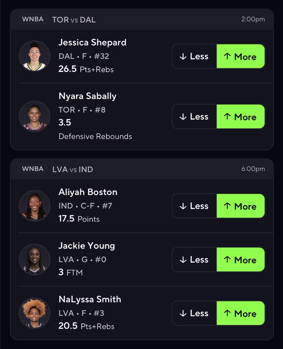 PrizePicksPusha's tweet photo. Prize Picks Parlay of the Day ☢️

WNBA Sunday🔥

Jessica Shepard Over 26.5 Pts + Rebs 
Nyara Sabally Over 3.5 Def Rebounds
Aliyah Boston Over 17.5 Points
Jackie Young Over 3 FT Made
NaLyssa Smith Over 20.5 Pts + Rebs

Get My Best Picks for FREE ⬇️
https://t.co/Kiv3GM8MtB

Follow @PrizePicksPusha for daily sports plays like this and click the link in my bio for all my plays!! 💵

Get 25% off your first month on 
@propsdotcash using code PUSHA