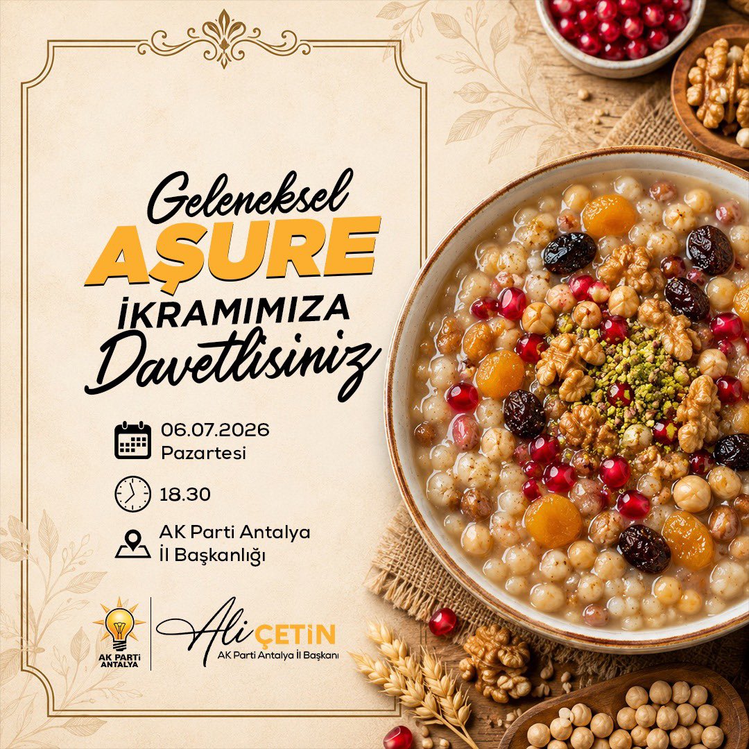 alicetin_07's tweet photo. Muharrem ayının; birlik, bereket, paylaşma ve kardeşlik iklimini hep birlikte yaşamaya devam ediyoruz.

Geleneksel aşure ikramımımızı paylaşmaya teşkilatımızı ve hemşehrilerimizi bekliyoruz.

📍 AK Parti Antalya İl Başkanlığı
🗓️ 06 Temmuz Pazartesi
🕡 18.30 https://t.co/jRQKvJUjVu