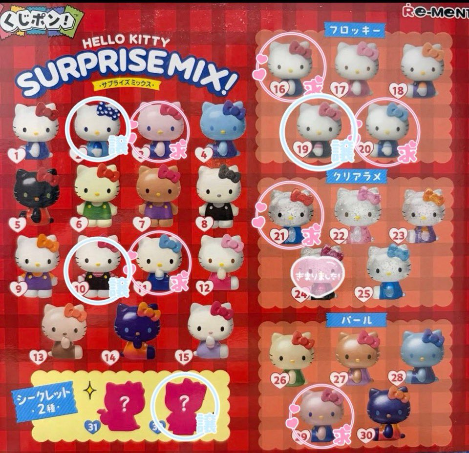 _pqmmn's tweet photo. 【交換】サンリオ くじポン！ Hello Kitty SURPRISE MIX！ サプライズミックス ハロー キティ

【譲】2,10,19,32
【求】21,16>29,20>3,11/定価+送料

郵送希望✉️/paypay送金(ライトマネー不可)

交換が決まらない為買取募集します。１つからでも受け付けますので、お気軽にお声掛けお願いいたします💁🏻‍♀️ https://t.co/tlkyNluU1W