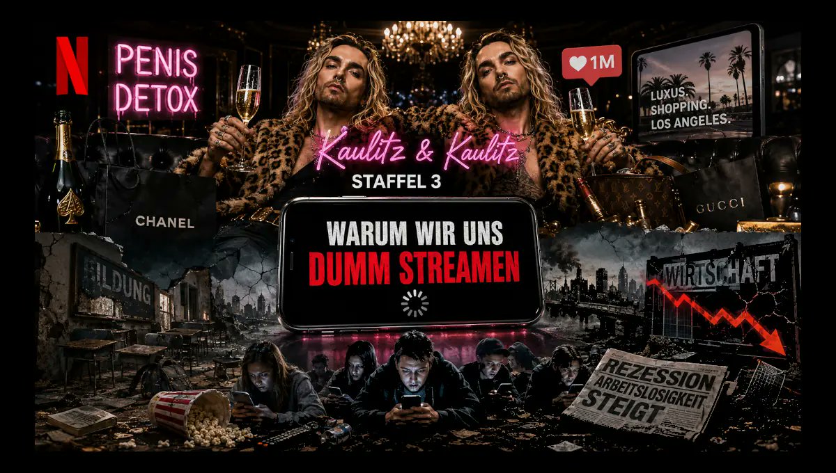 Vossische's tweet photo. Die Vossische Digital |  Kaulitz &amp; Kaulitz 3: Protokoll einer verblödeten Generation  Das Netflix-Format „Kaulitz &amp; Kaulitz“ geht in die 3. Staffel. Während das Land über Rezession und marode Schulen debattiert, zieht billiger Reality-Trash Millionen an. https://t.co/a3kT5yTy2K