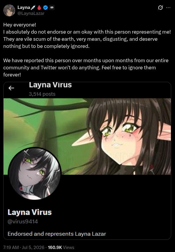LaynaLazarVirus's tweet photo. I'm glad Layna is speaking about this

Seeing this guy being potentially my spitting image makes me feel disgusted

And to be brutally honest, we need to put this guy in a meat grinder >:D https://t.co/iRHZURt7D2