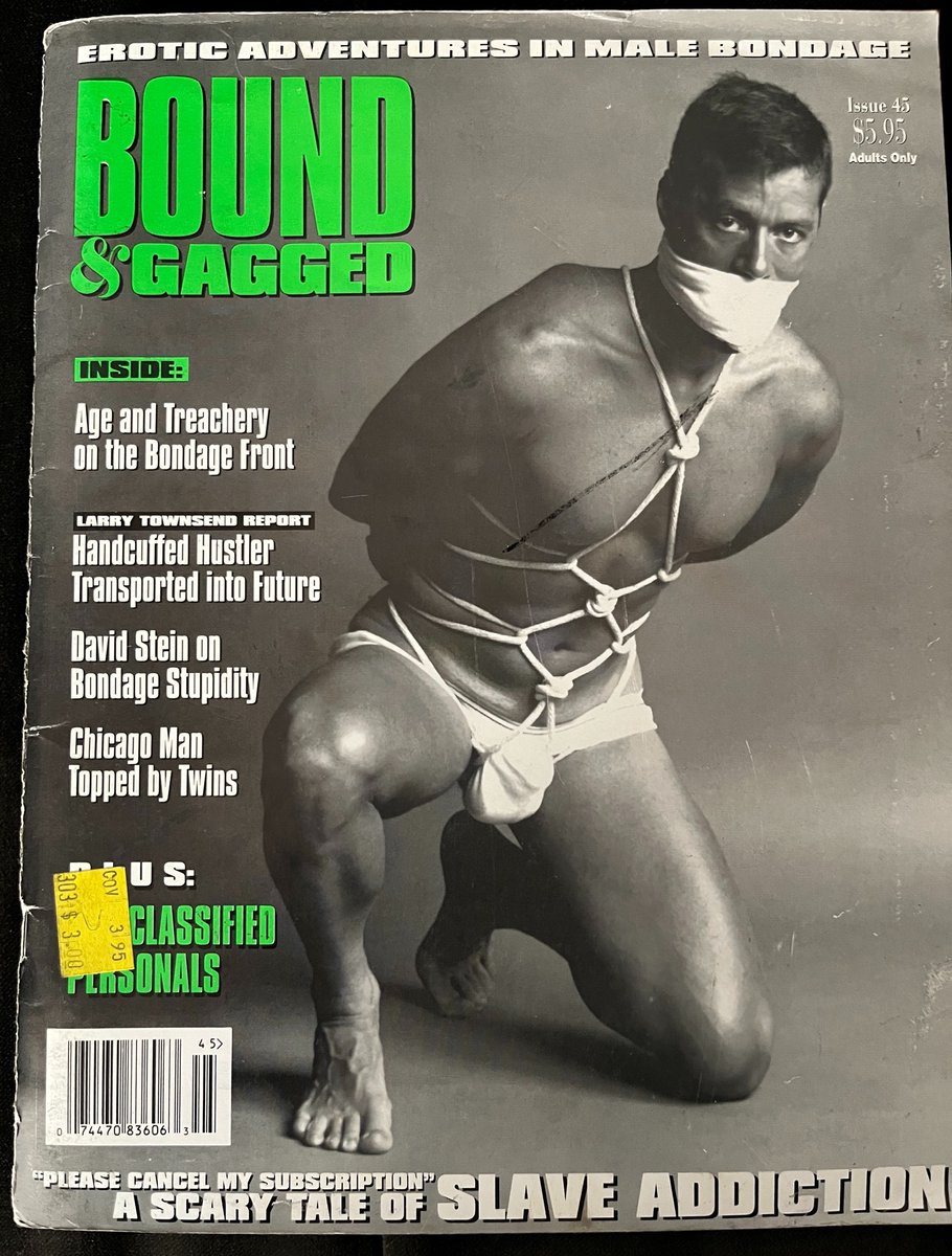 TiedFeetGuy's tweet photo. Before the internet and cell phones, there were magazines.  I first discovered Bound &amp; Gagged at a Tower Records (remember that, anyone?) in Las Vegas, and I think we can say it changed me.

See more covers from my personal collection at my blog:  https://t.co/HFAtpSnqbI https://t.co/HHGEBp0RNN