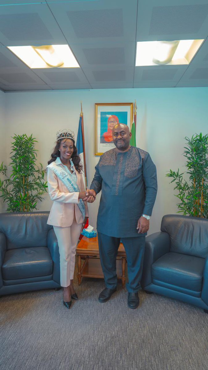 mfa_tanzania's tweet photo. MISS WORLD TANZANIA 2026 LATRICIA MEETS AMBASSADOR YAKUBU IN PARIS

Miss World Tanzania 2026, Latricia, paid a courtesy visit to the Ambassador of the United Republic of Tanzania to France, H.E. Saidi Othman Yakubu, at the Tanzanian Embassy in Paris. They discussed the vital role of young people in promoting Tanzania through its culture, tourism, and the Swahili language.

Latricia is in France to participate in the World Kiswahili Language Day celebrations, organized in partnership with the Tanzanian government and various stakeholders. The event aims to raise Kiswahili's global profile while boosting cultural diplomacy and international appreciation for the language.

During the meeting, Ambassador Yakubu praised Latricia for her ongoing representation of Tanzania on the international stage and highlighted the importance of leveraging youth influence and the beauty industry to promote Kiswahili, Tanzania's rich cultural heritage, and the country's diverse tourism opportunities worldwide.

Latricia reaffirmed her dedication to serving as a proud ambassador for Tanzania and committed to supporting initiatives that promote learning and the use of Kiswahili worldwide.